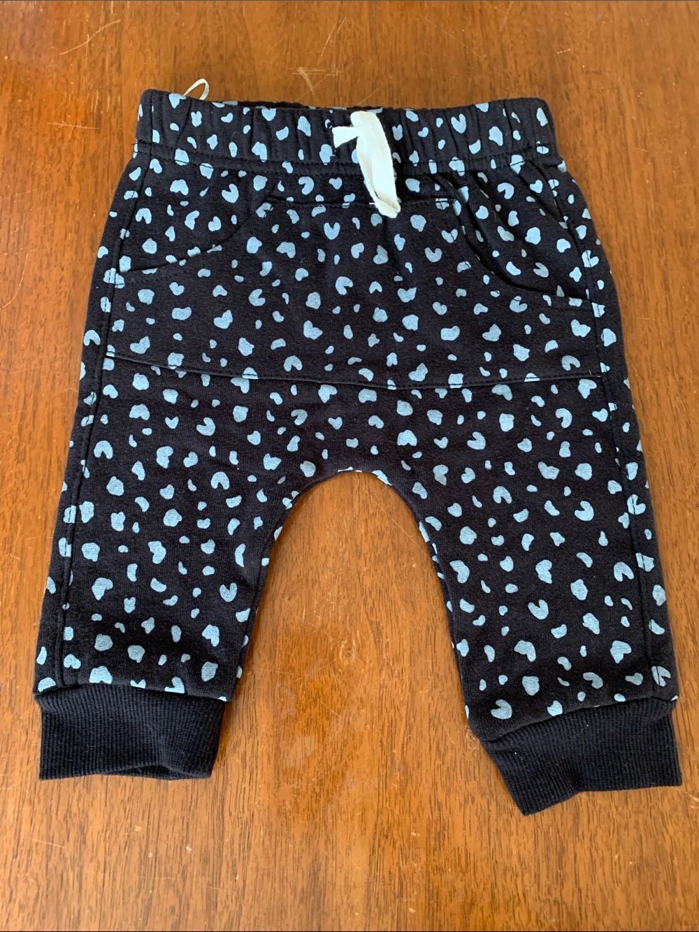 🍊5/$25 Indigo Black Joggers with Light Blue Heart Print and White Drawstring
